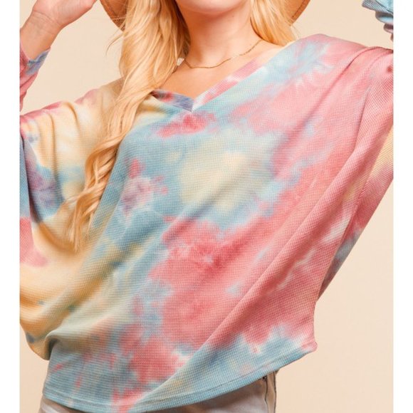 V-NECK 3Q DOLMAN SLEEVE TIE DYE SLOUCHY - Picture 6 of 10